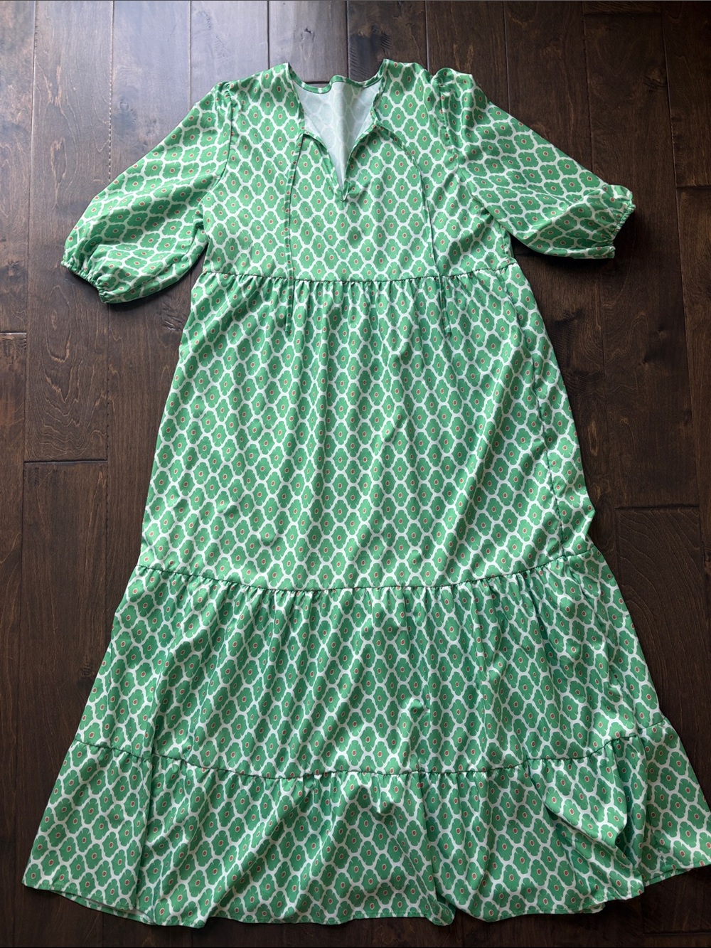 Women’s Green Printed Tiered Dress